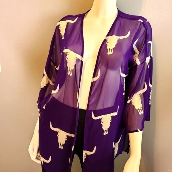 Peach Love California Steer Cow Caftan sz Medium - Picture 6 of 9